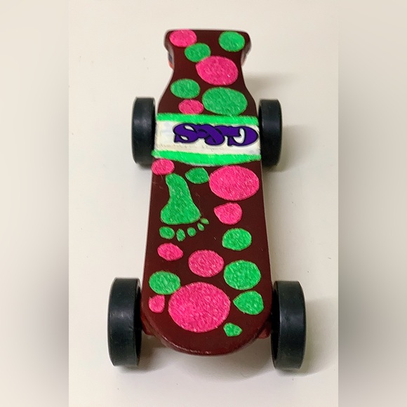 1980s Vintage Skateboard Shaped Pinewood Derby Race Car Hand Crafted Homemade - Picture 4 of 15